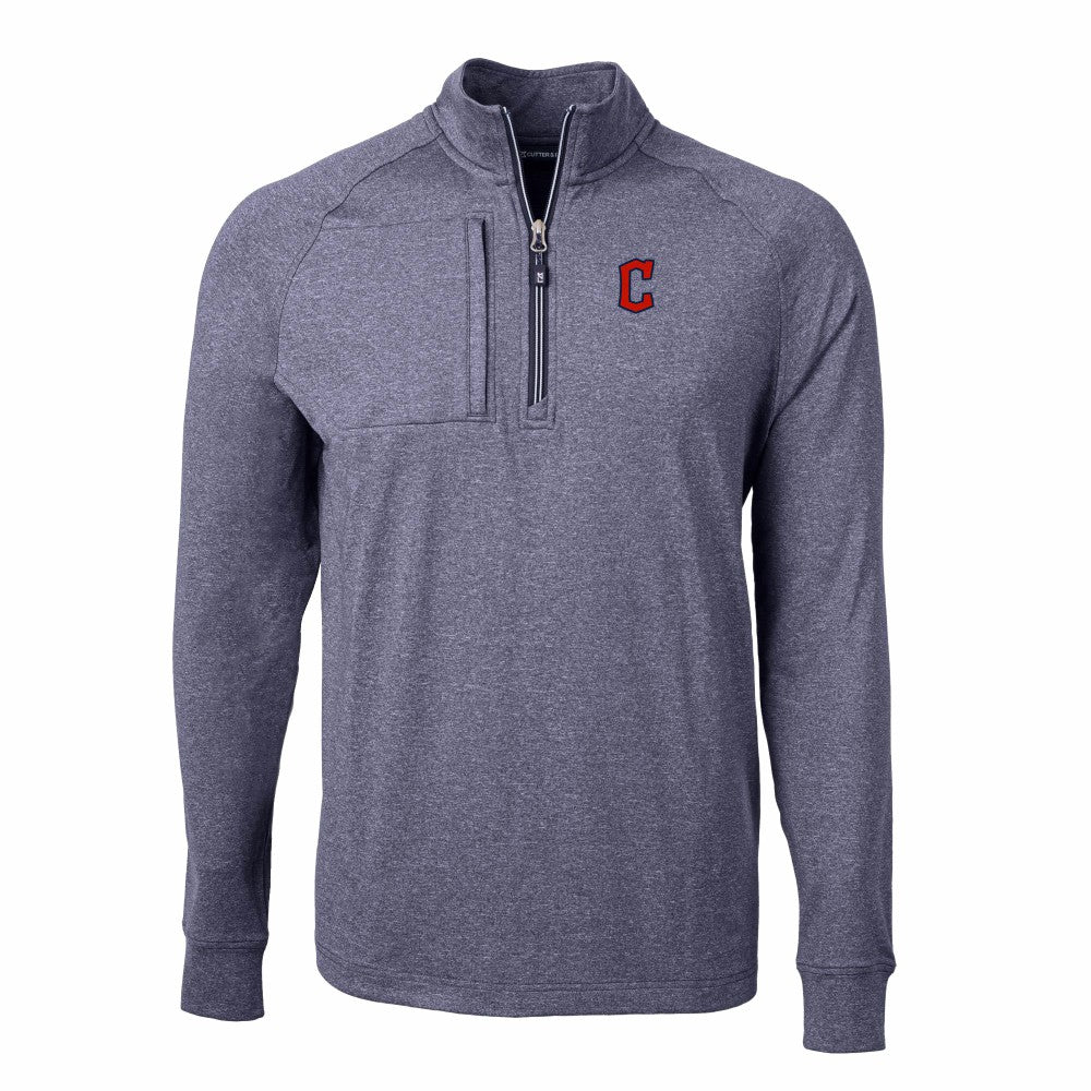 Cleveland Guardians Cutter & Buck Adapt Eco Knit Stretch Recycled Quarter-Zip Pullover Top Heather Navy