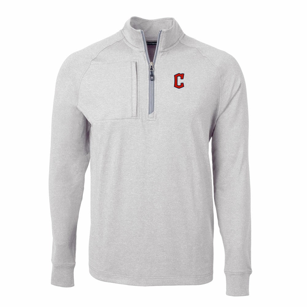 Cleveland Guardians Cutter & Buck Adapt Eco Knit Stretch Recycled Quarter-Zip Pullover Top Heather Gray