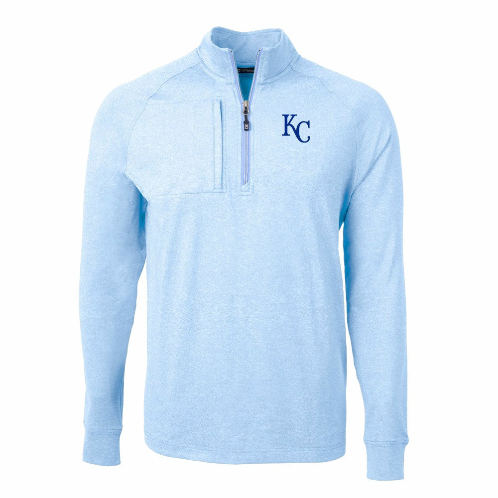 Kansas City Royals Cutter & Buck Adapt Eco Knit Stretch Recycled Quarter-Zip Pullover Top Heather Light Blue