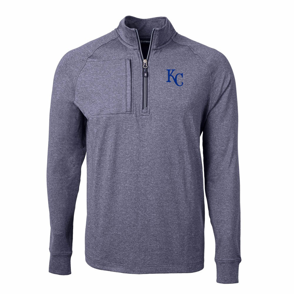 Kansas City Royals Cutter & Buck Adapt Eco Knit Stretch Recycled Quarter-Zip Pullover Top Heather Navy