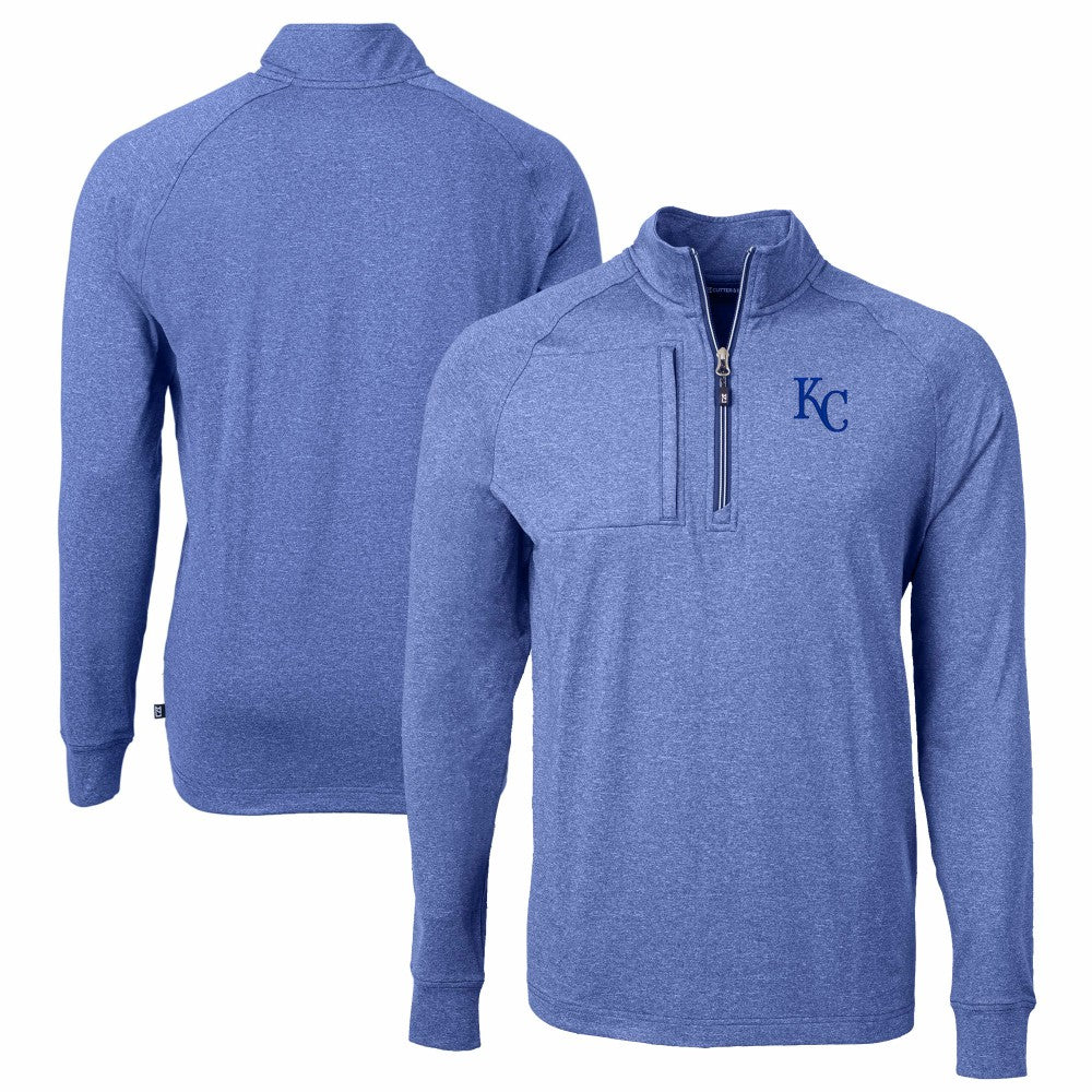 Kansas City Royals Cutter & Buck Adapt Eco Knit Stretch Recycled Quarter-Zip Pullover Top Heather Royal