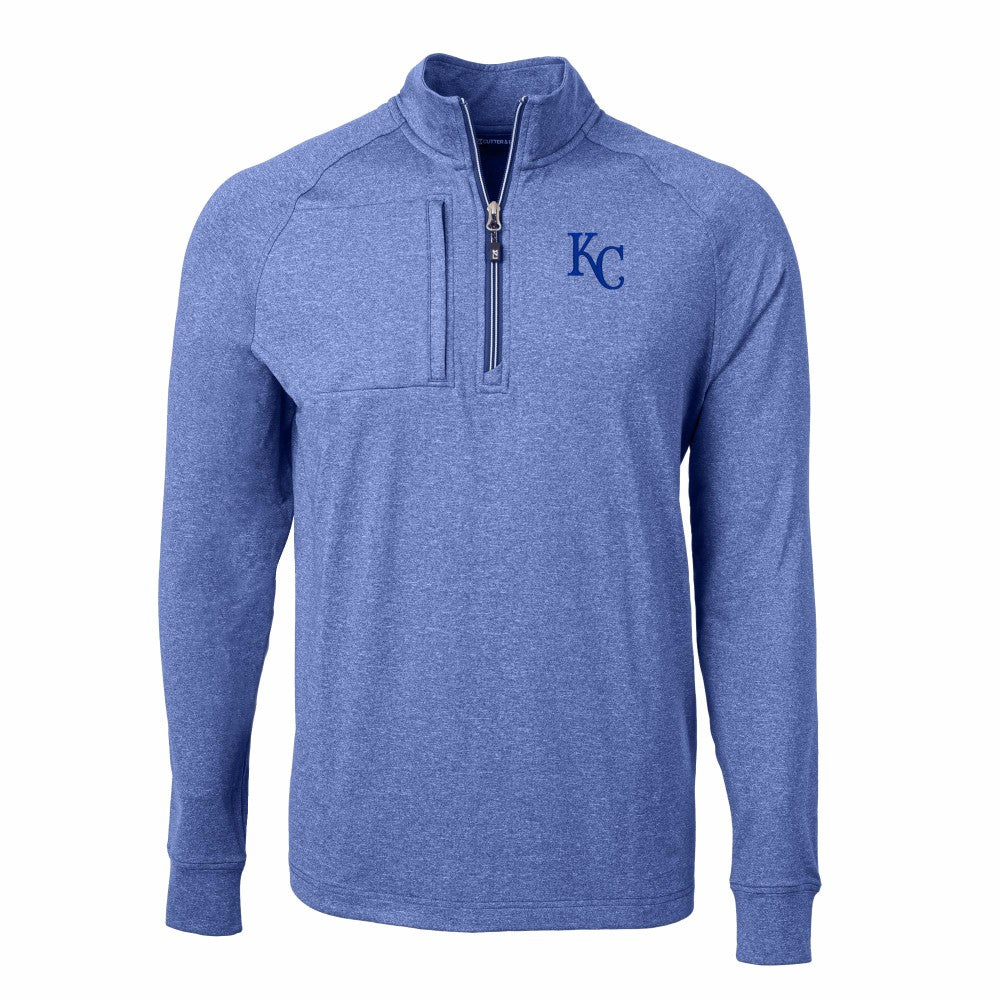 Kansas City Royals Cutter & Buck Adapt Eco Knit Stretch Recycled Quarter-Zip Pullover Top Heather Royal