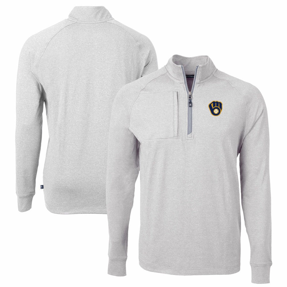 Milwaukee Brewers Cutter & Buck Adapt Eco Knit Stretch Recycled Quarter-Zip Pullover Top Heather Gray