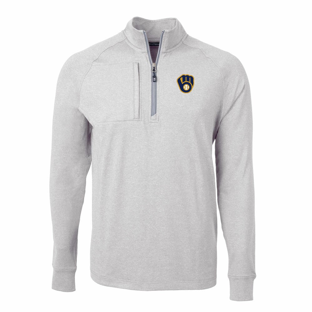 Milwaukee Brewers Cutter & Buck Adapt Eco Knit Stretch Recycled Quarter-Zip Pullover Top Heather Gray
