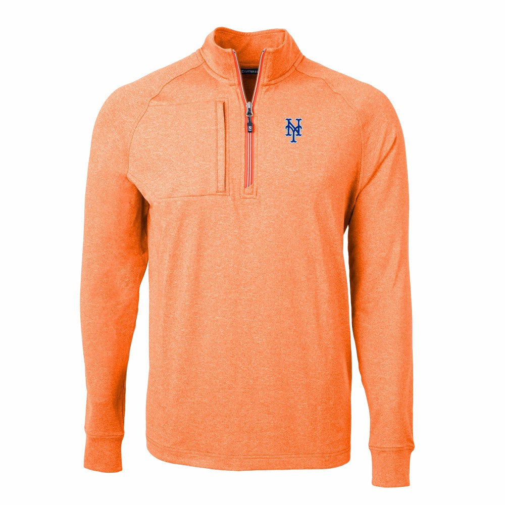 New York Mets Cutter & Buck Adapt Eco Knit Stretch Recycled Quarter-Zip Pullover Top Heather Orange
