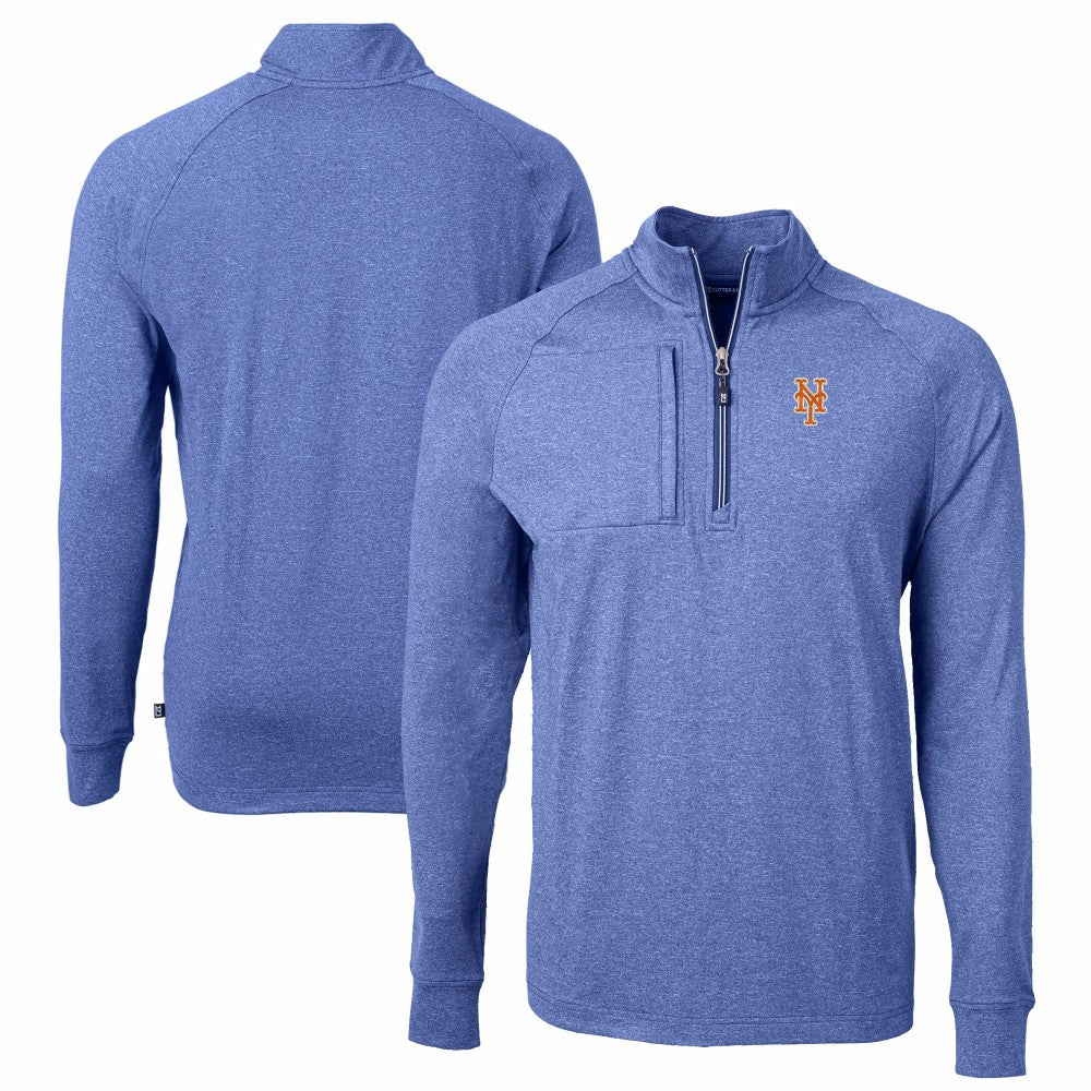 New York Mets Cutter & Buck Adapt Eco Knit Stretch Recycled Quarter-Zip Pullover Top Heather Royal