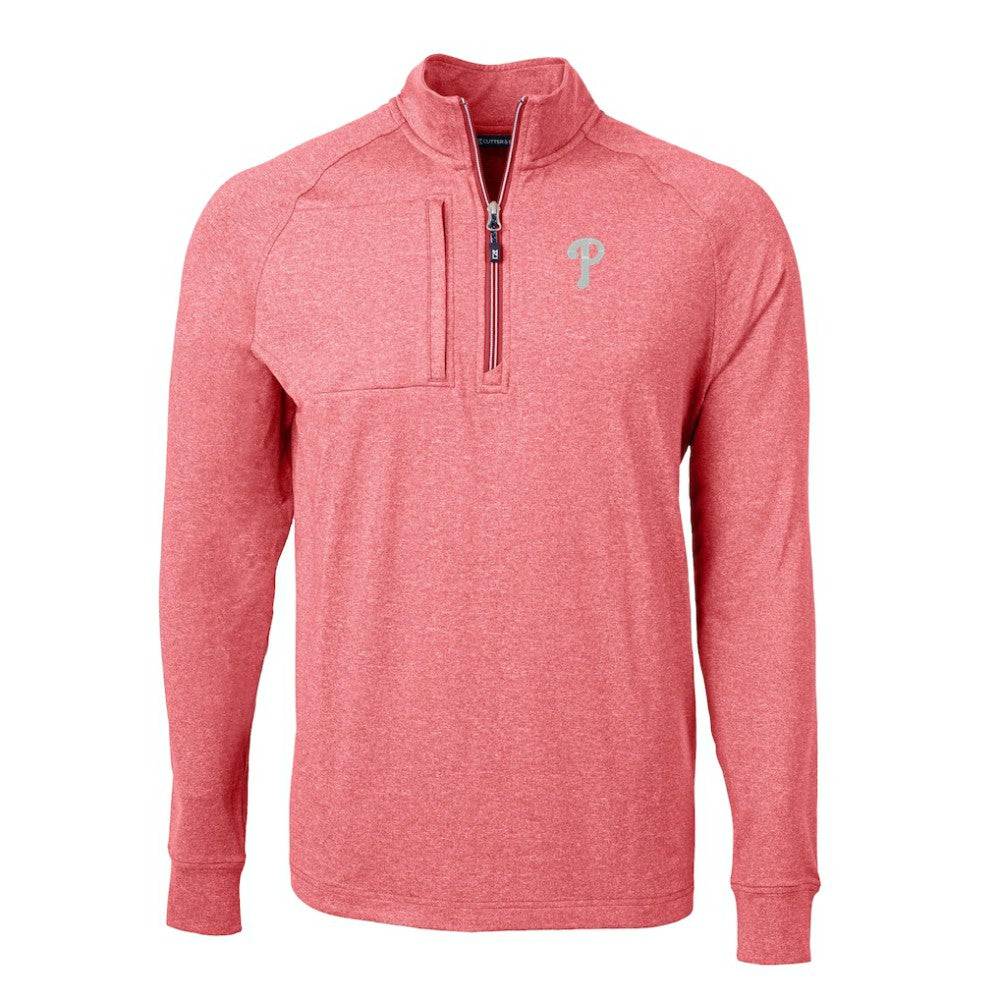Philadelphia Phillies Cutter & Buck Adapt Eco Knit Stretch Recycled Quarter-Zip Pullover Top Heather Red