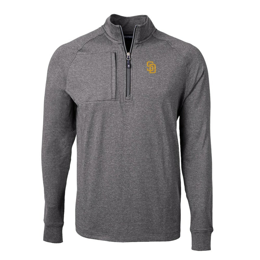 San Diego Padres Cutter & Buck Adapt Eco Knit Stretch Recycled Quarter-Zip Pullover Top Heather Black
