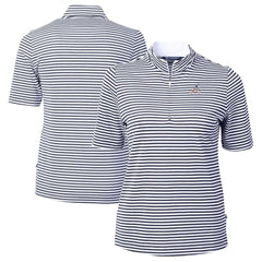 Atlanta Braves Cutter & Buck Women's Virtue Eco Pique Stripe Recycled Quarter-Zip Pullover Top Navy