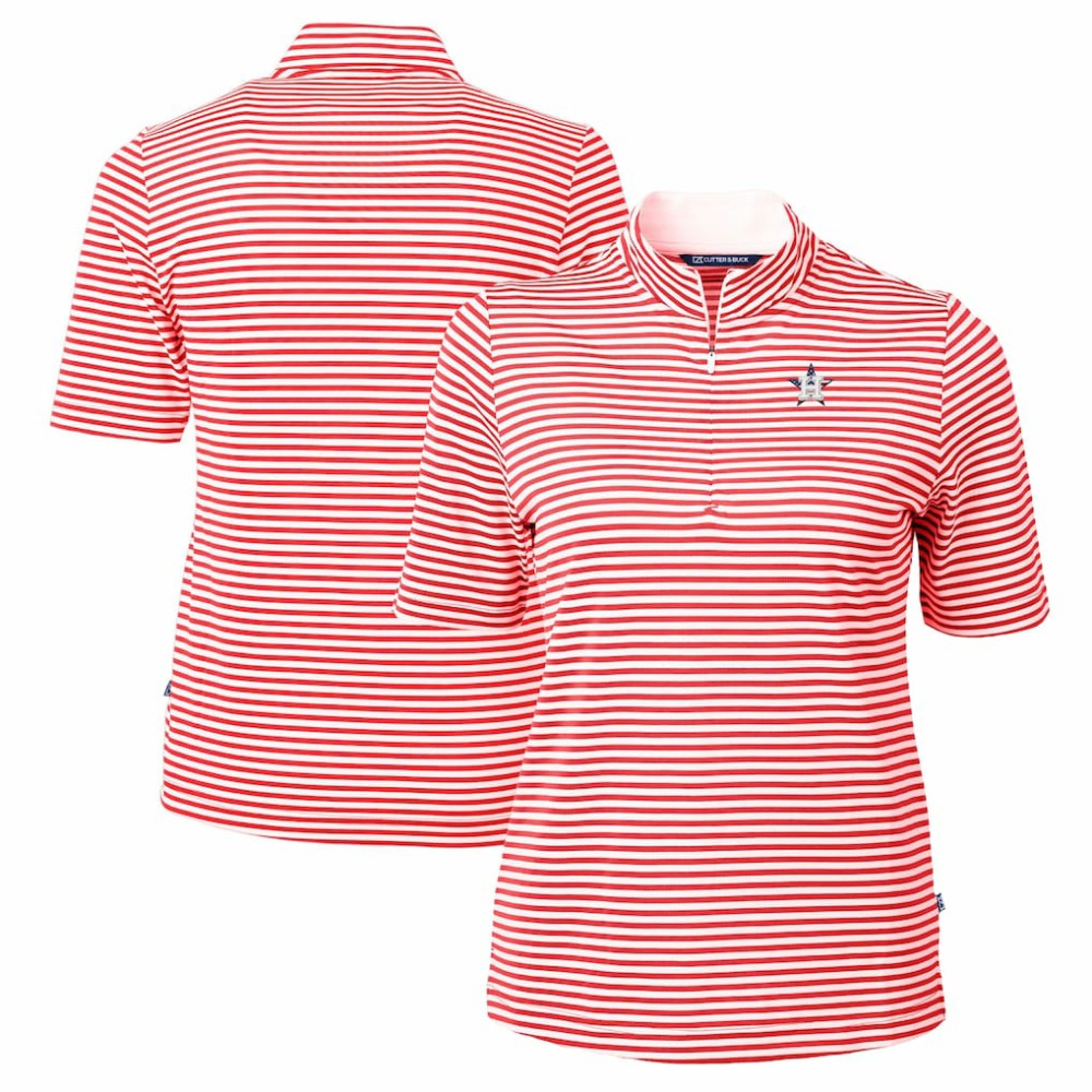 Houston Astros Cutter & Buck Women's Virtue Eco Pique Stripe Recycled Quarter-Zip Pullover Top Red