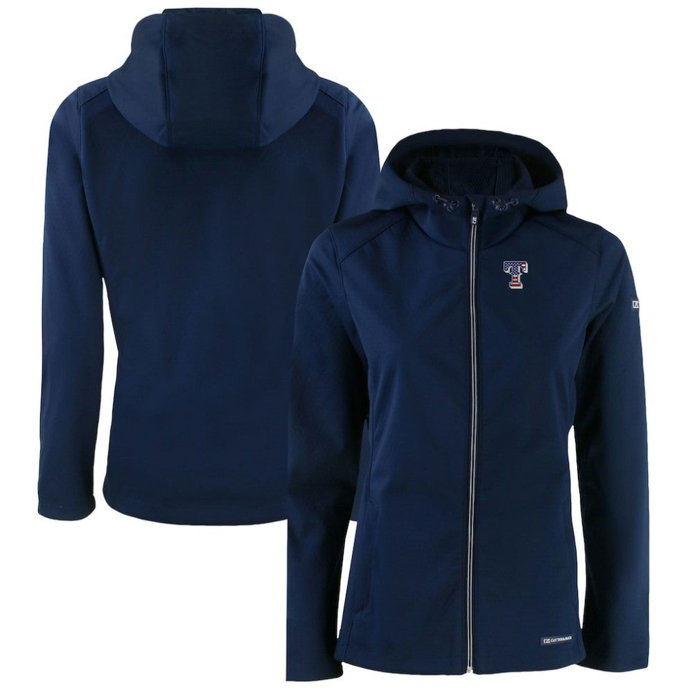 Texas Rangers Cutter & Buck Women's Evoke Eco Softshell Recycled Full-Zip Jacket Navy