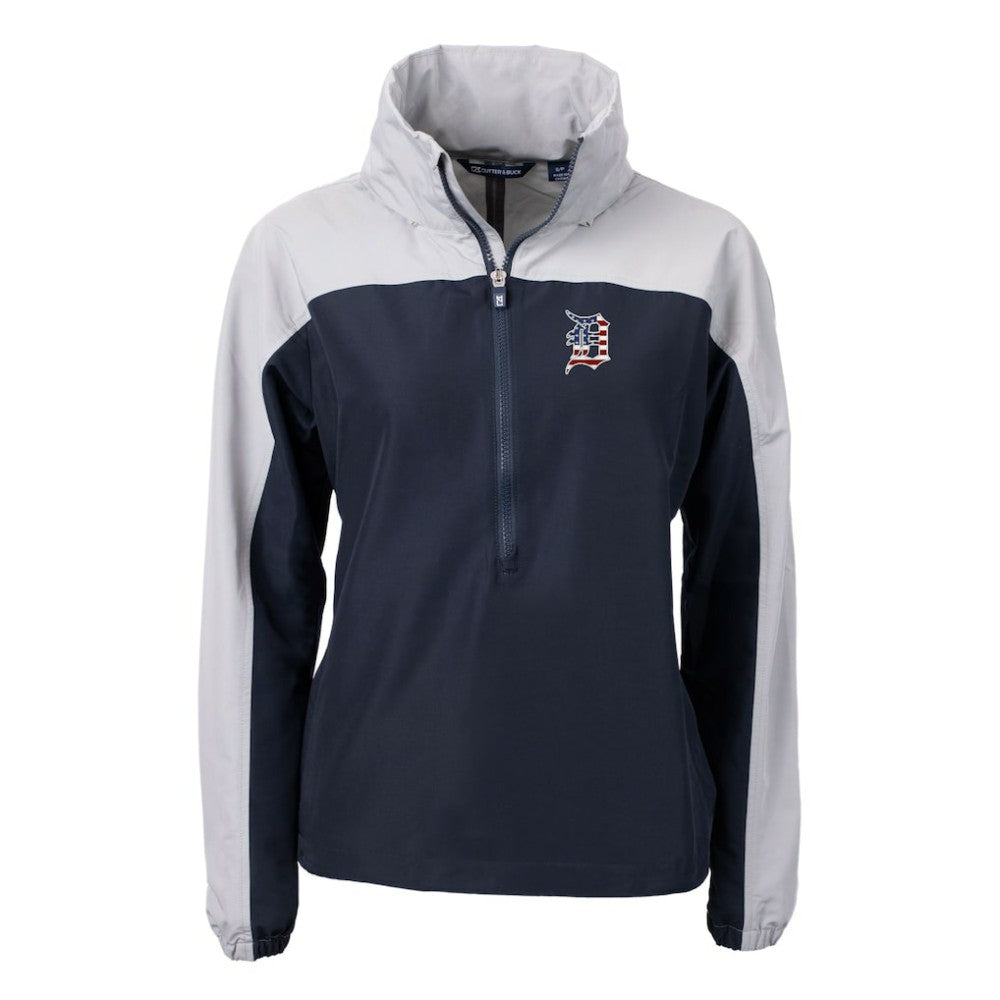 Detroit Tigers Cutter & Buck Women's Charter Eco Recycled Anorak Jacket Navy/Gray