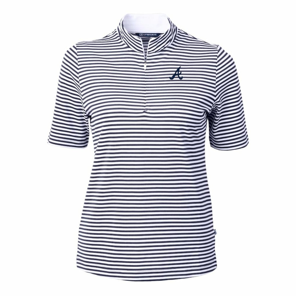Atlanta Braves Cutter & Buck Women's Virtue Eco Pique Stripe Top Navy