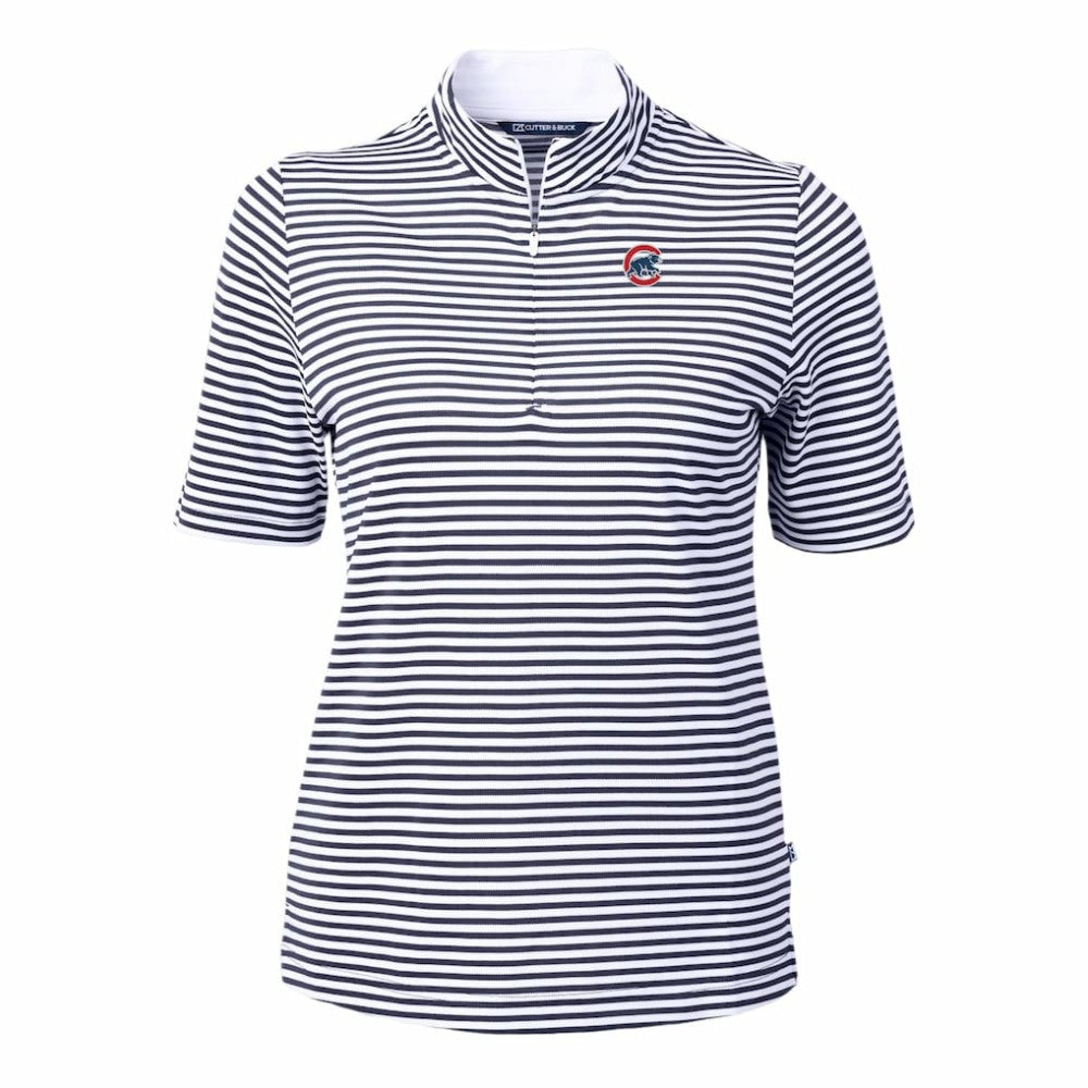 Chicago Cubs Cutter & Buck Women's Virtue Eco Pique Stripe Top Navy