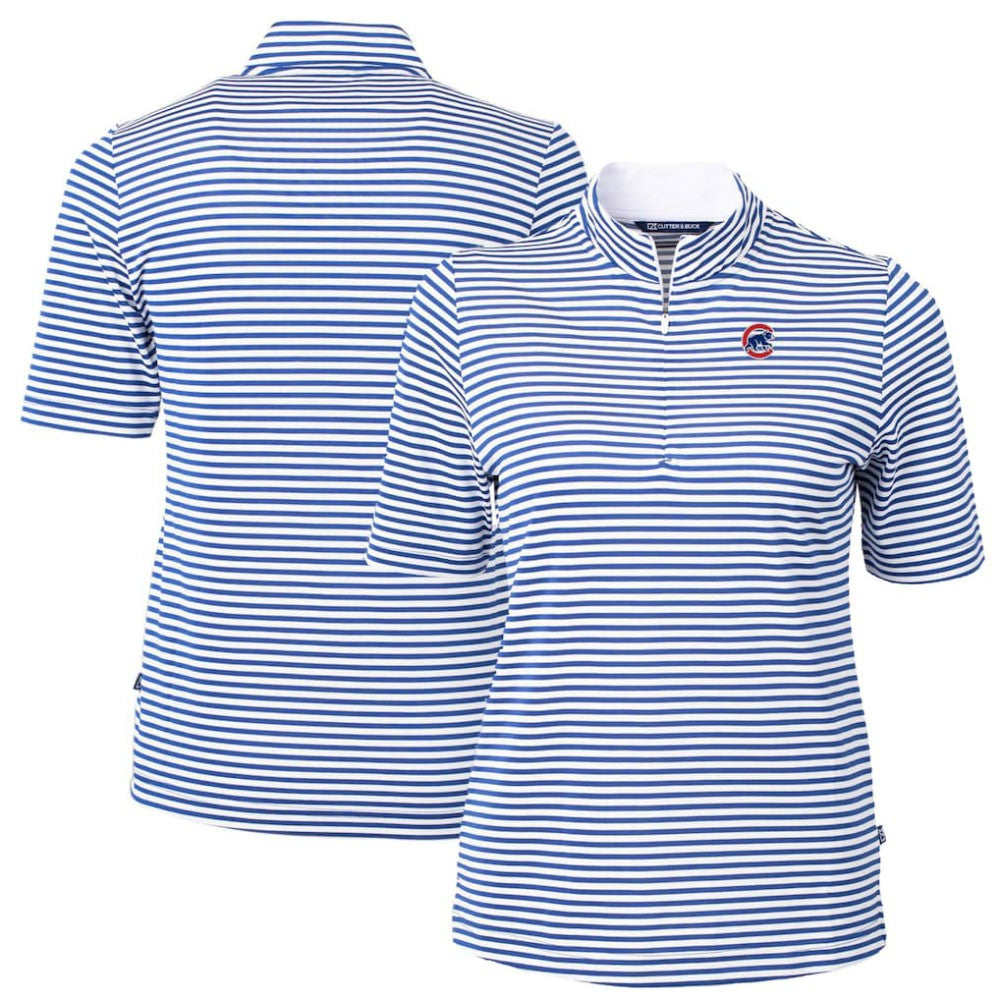 Chicago Cubs Cutter & Buck Women's Virtue Eco Pique Stripe Top Blue