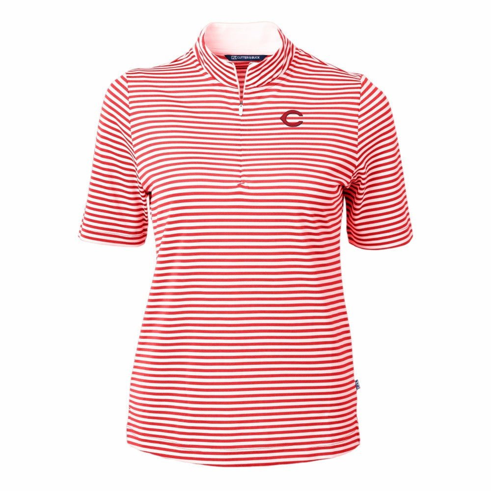 Cincinnati Reds Cutter & Buck Women's Virtue Eco Pique Stripe Top Red