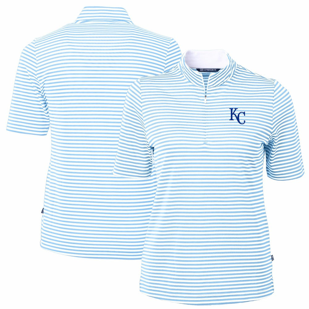Kansas City Royals Cutter & Buck Women's Virtue Eco Pique Stripe Top Powder Blue