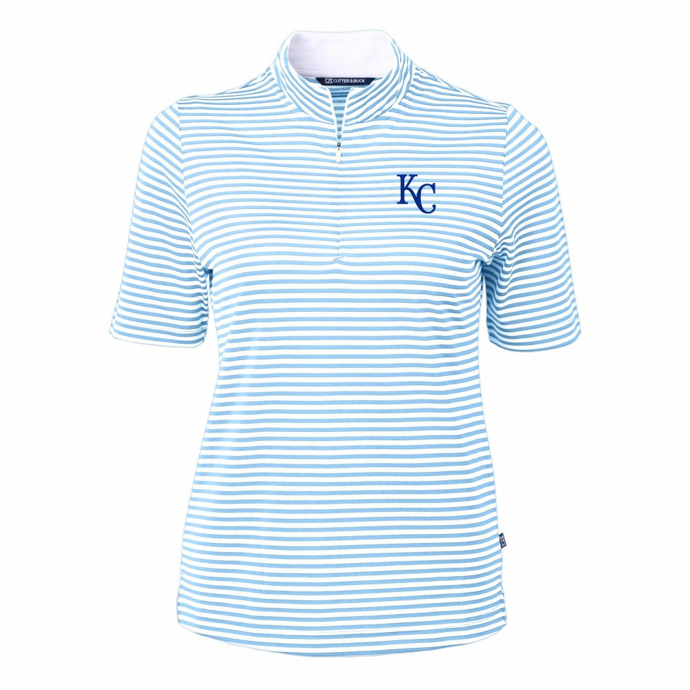 Kansas City Royals Cutter & Buck Women's Virtue Eco Pique Stripe Top Powder Blue