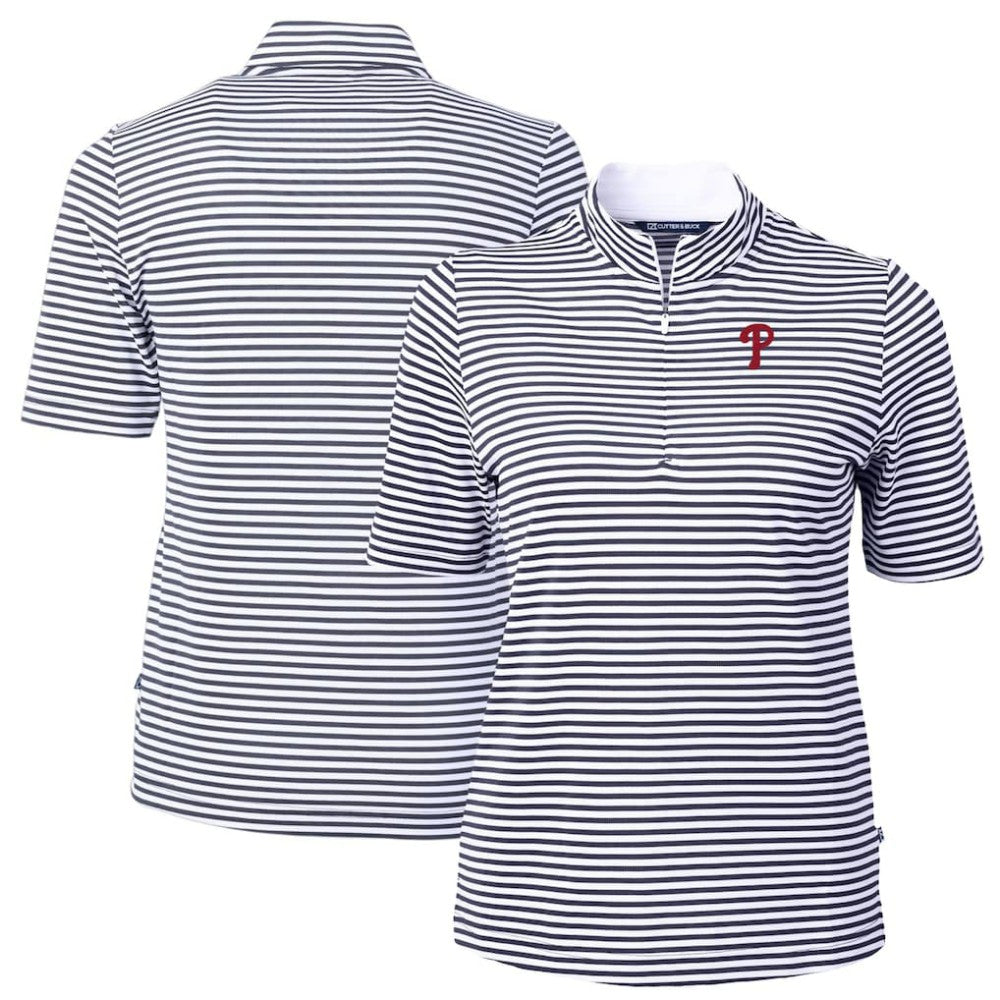 Philadelphia Phillies Cutter & Buck Women's Virtue Eco Pique Stripe Top Navy