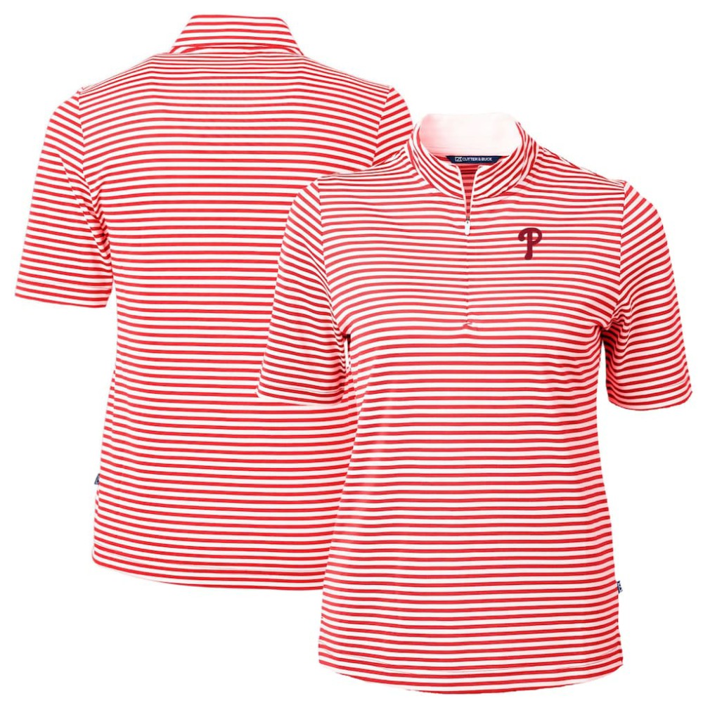 Philadelphia Phillies Cutter & Buck Women's Virtue Eco Pique Stripe Top Red