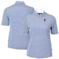 Philadelphia Phillies Cutter & Buck Women's Virtue Eco Pique Stripe Top Blue