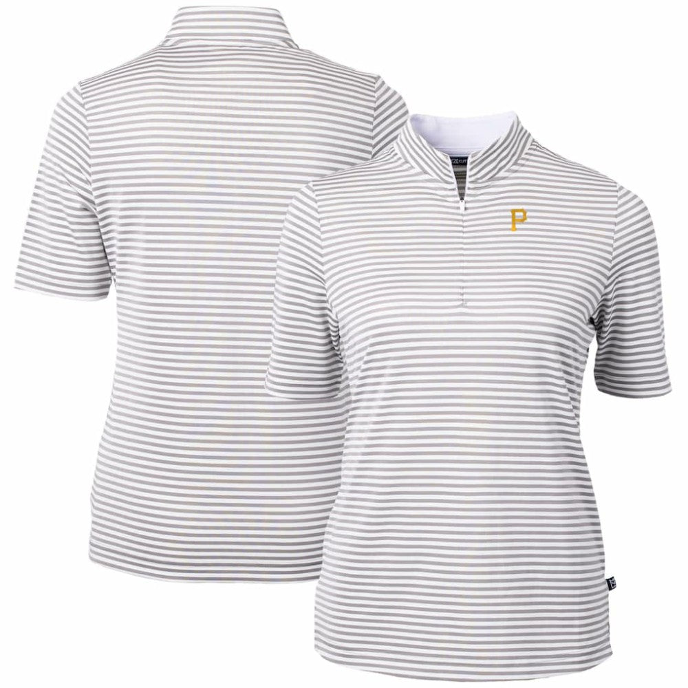 Pittsburgh Pirates Cutter & Buck Women's Virtue Eco Pique Stripe Top Gray