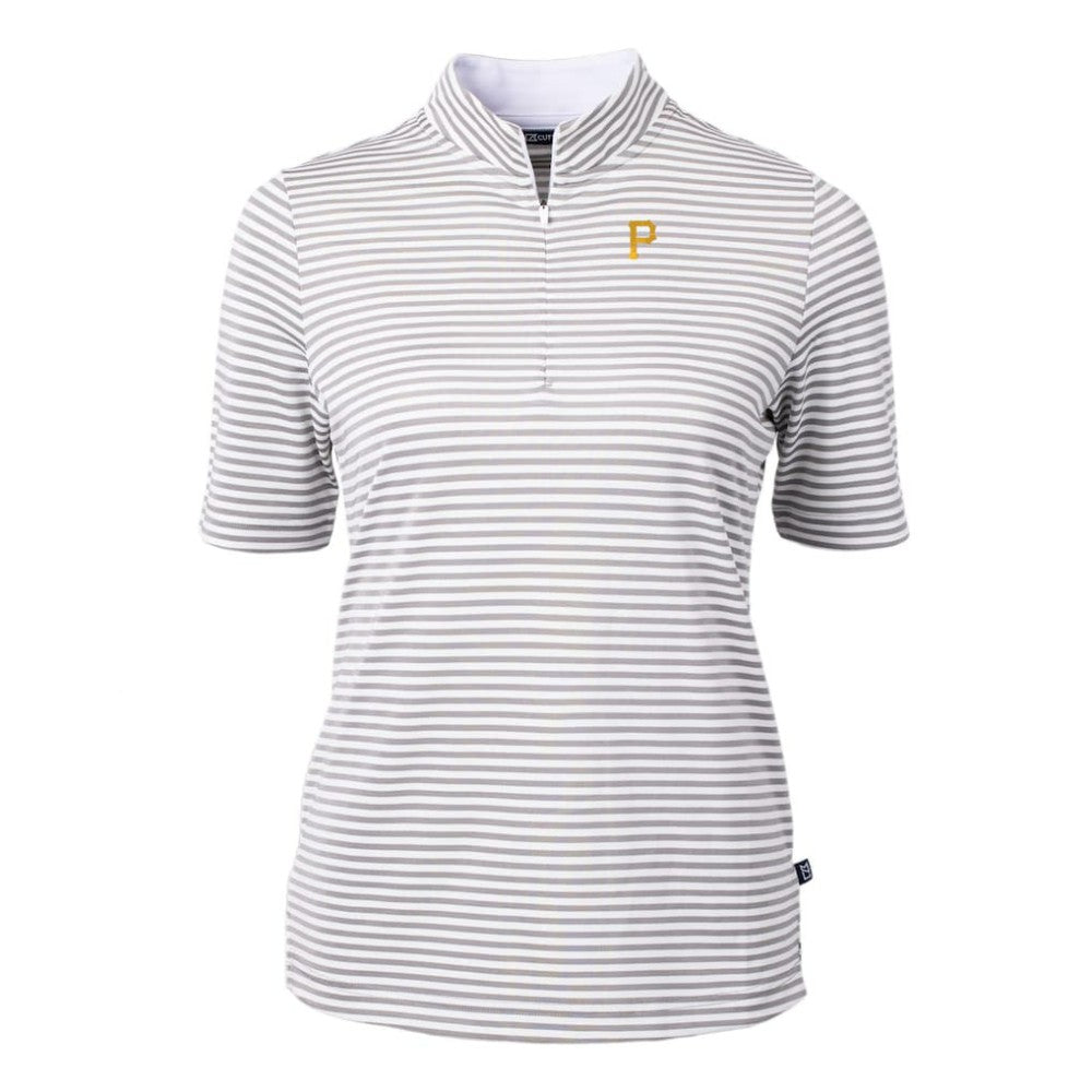 Pittsburgh Pirates Cutter & Buck Women's Virtue Eco Pique Stripe Top Gray