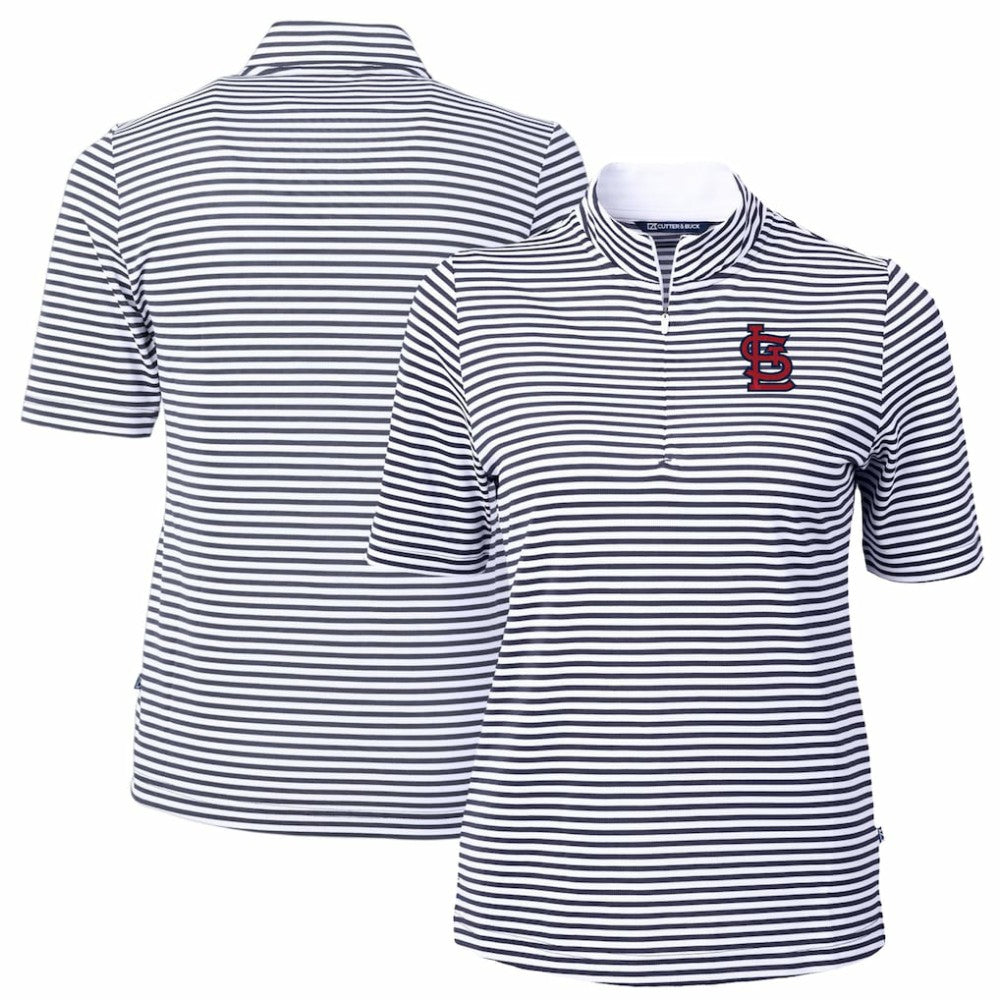 St. Louis Cardinals Cutter & Buck Women's Virtue Eco Pique Stripe Top Navy