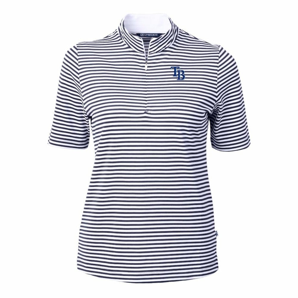 Tampa Bay Rays Cutter & Buck Women's Virtue Eco Pique Stripe Top Navy
