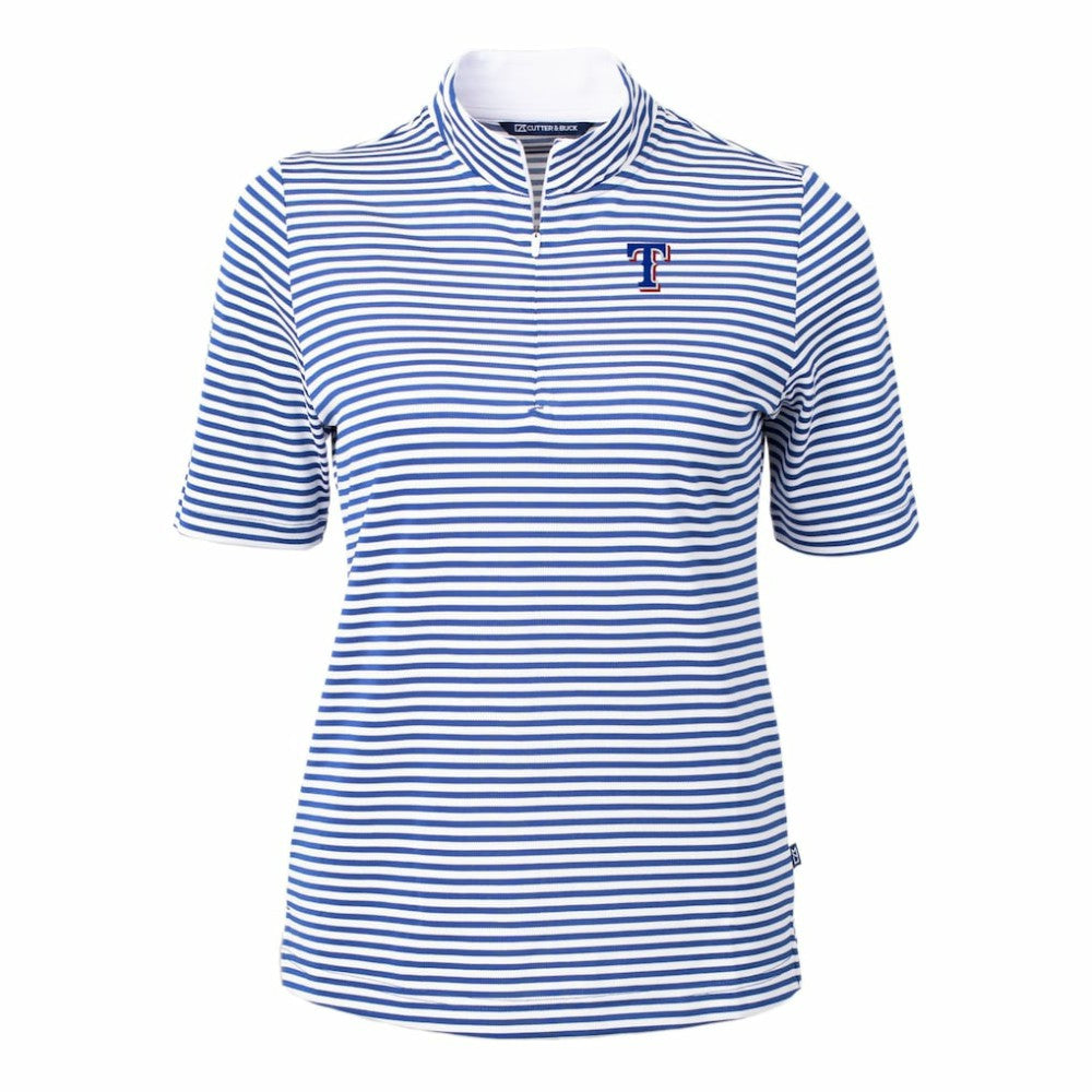 Texas Rangers Cutter & Buck Women's Virtue Eco Pique Stripe Top Blue