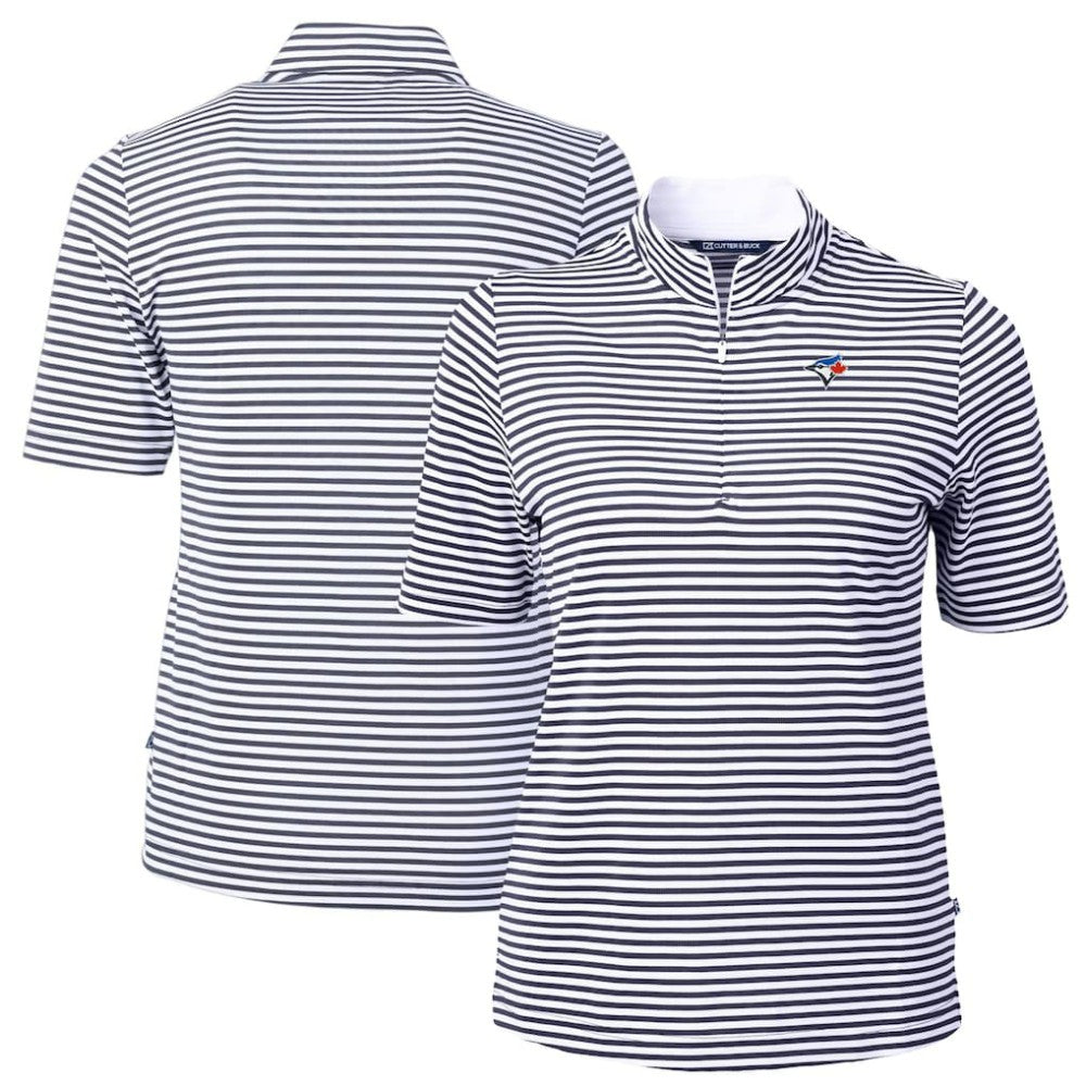 Toronto Blue Jays Cutter & Buck Women's Virtue Eco Pique Stripe Top Navy