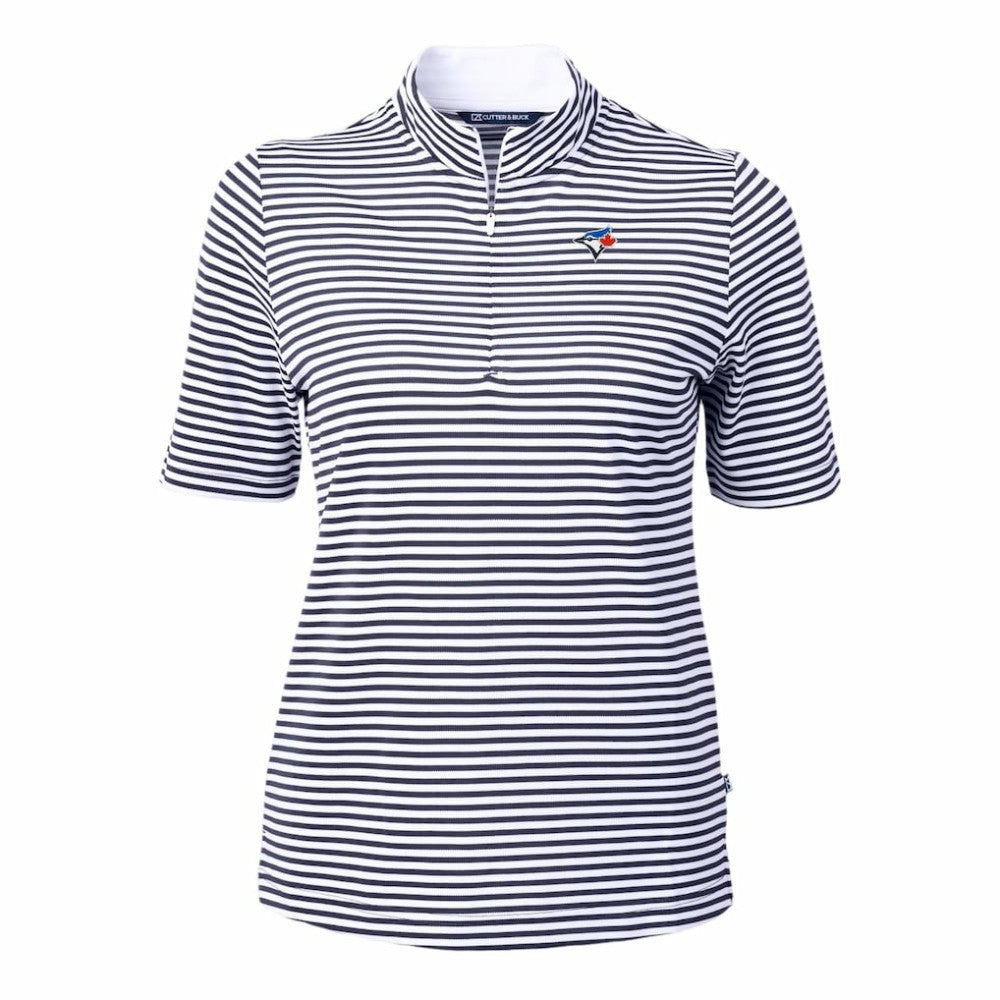 Toronto Blue Jays Cutter & Buck Women's Virtue Eco Pique Stripe Top Navy
