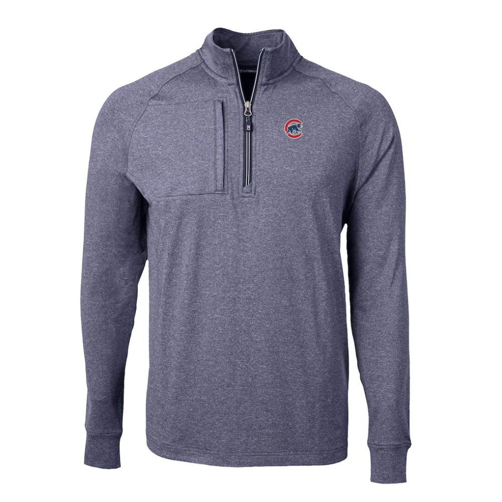 Chicago Cubs Cutter & Buck Big & Tall Adapt Eco Knit Stretch Recycled Quarter-Zip Pullover Top Heather Navy