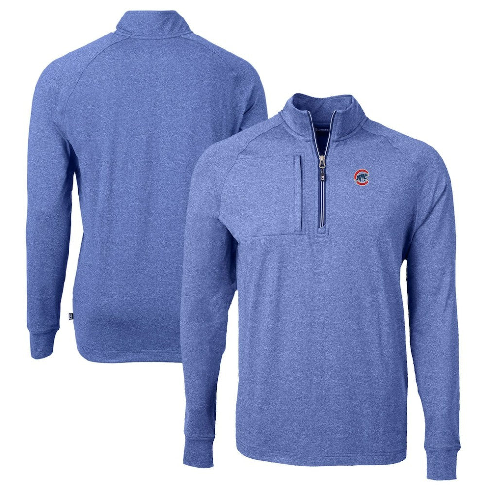 Chicago Cubs Cutter & Buck Big & Tall Adapt Eco Knit Stretch Recycled Quarter-Zip Pullover Top Heather Royal