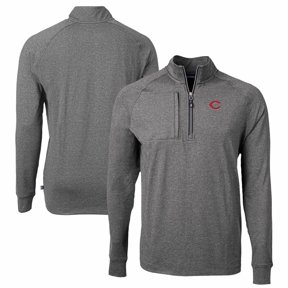 Cincinnati Reds Cutter & Buck Big & Tall Adapt Eco Knit Stretch Recycled Quarter-Zip Pullover Top Heather Black