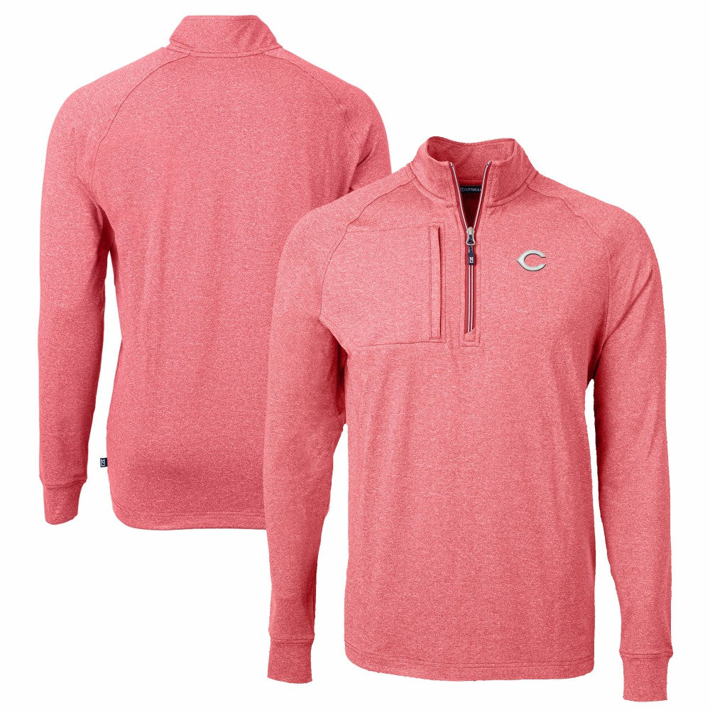 Cincinnati Reds Cutter & Buck Big & Tall Adapt Eco Knit Stretch Recycled Quarter-Zip Pullover Top Heather Red