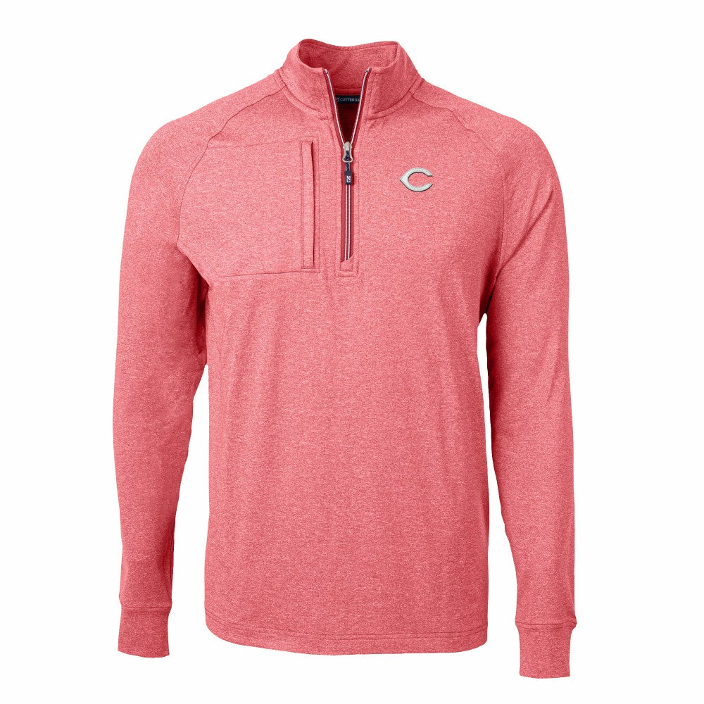 Cincinnati Reds Cutter & Buck Big & Tall Adapt Eco Knit Stretch Recycled Quarter-Zip Pullover Top Heather Red
