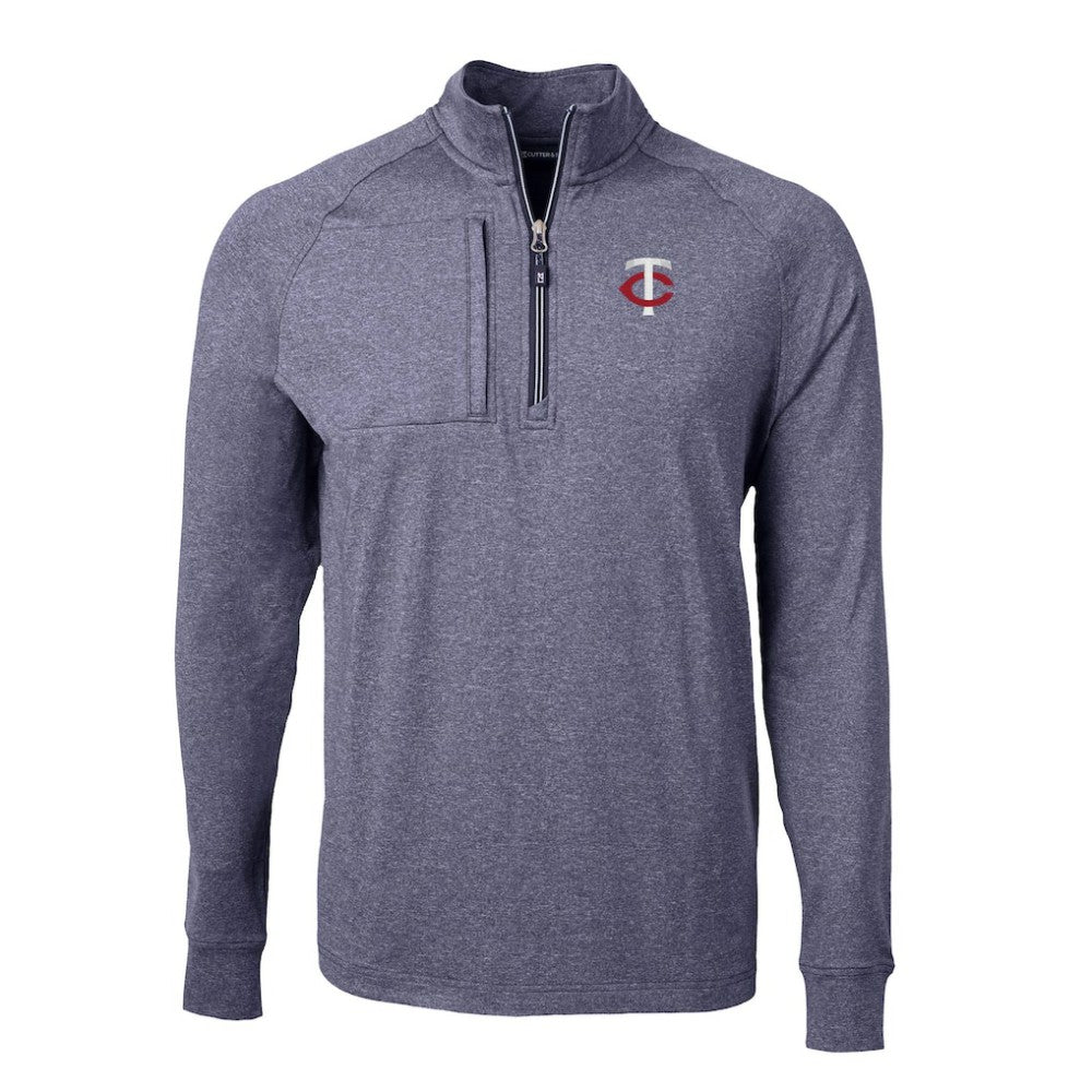 Minnesota Twins Cutter & Buck Big & Tall Adapt Eco Knit Stretch Recycled Quarter-Zip Pullover Top Heather Navy