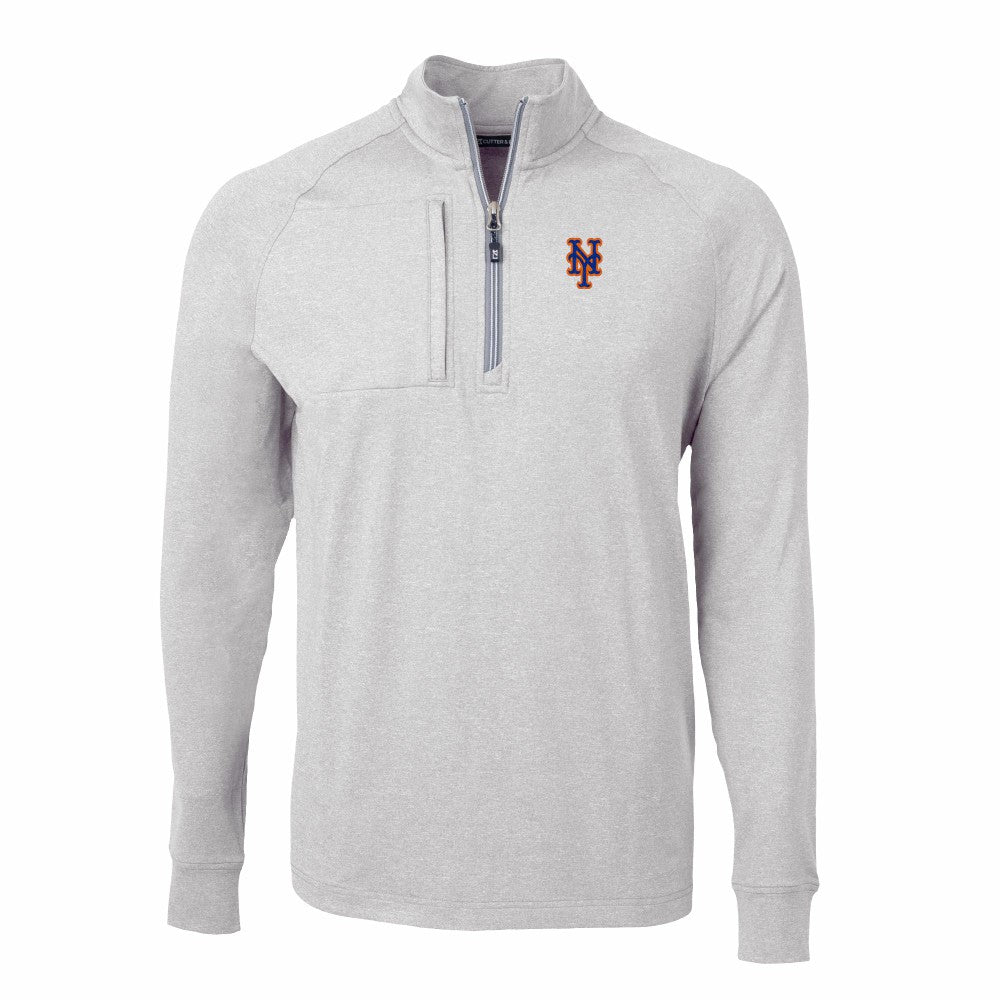 New York Mets Cutter & Buck Big & Tall Adapt Eco Knit Stretch Recycled Quarter-Zip Pullover Top Heather Gray