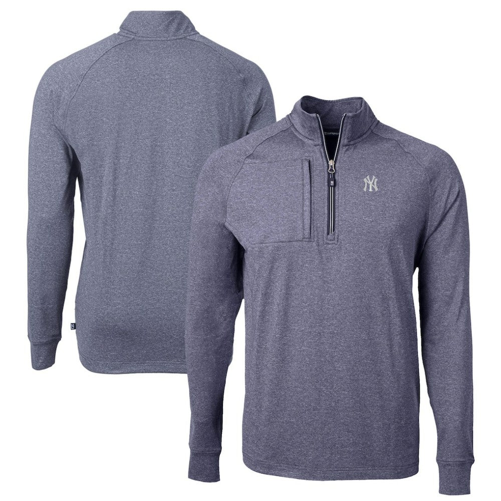 New York Yankees Cutter & Buck Big & Tall Adapt Eco Knit Stretch Recycled Quarter-Zip Pullover Top Heather Navy