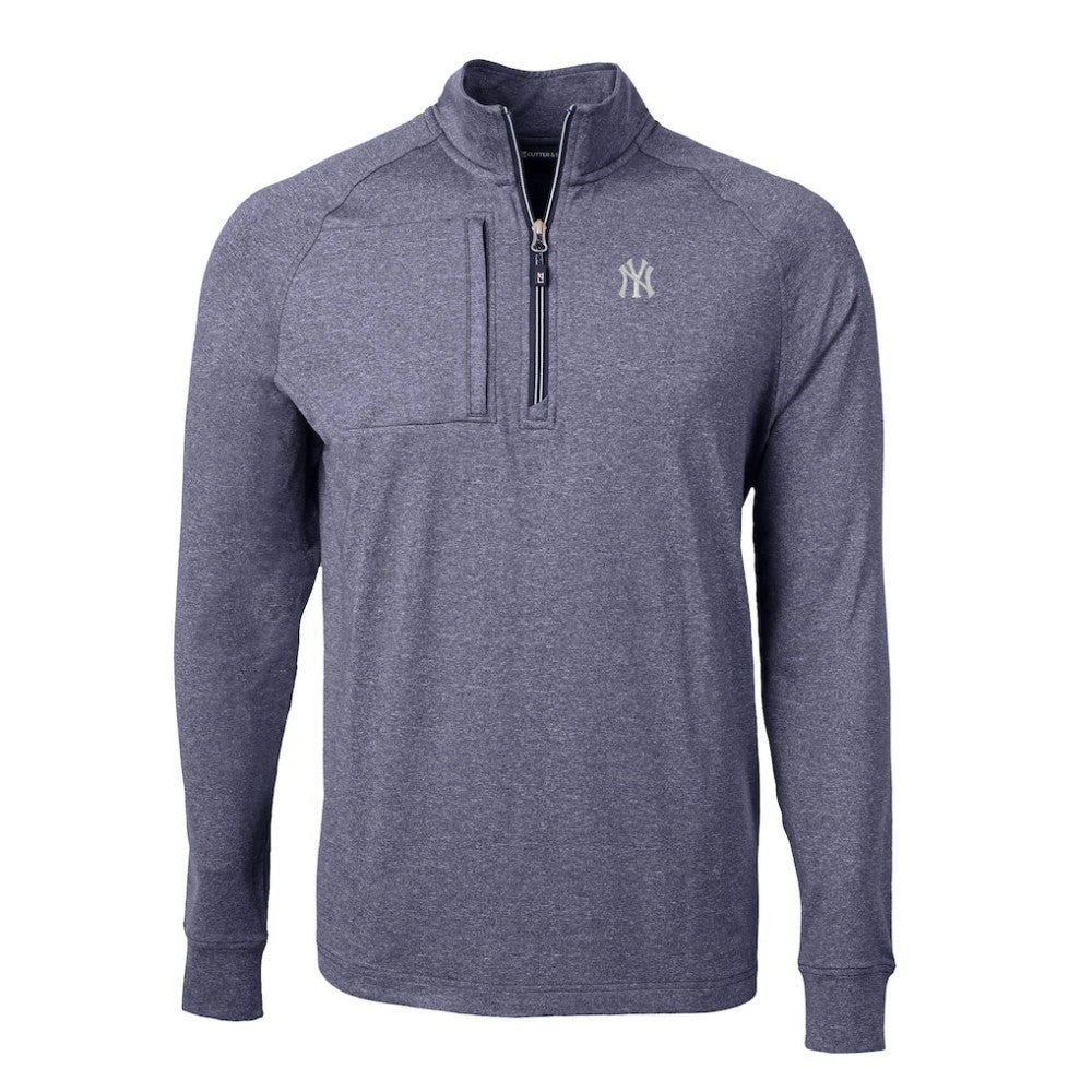 New York Yankees Cutter & Buck Big & Tall Adapt Eco Knit Stretch Recycled Quarter-Zip Pullover Top Heather Navy