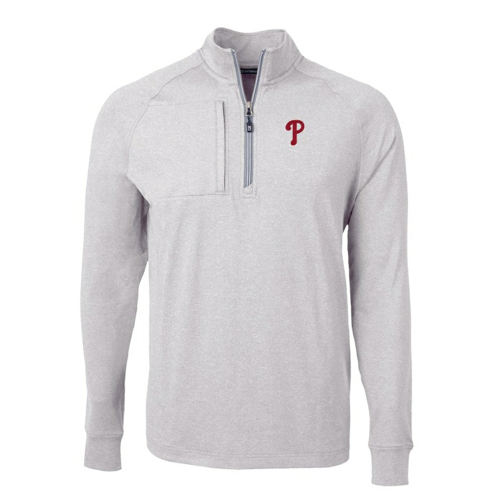 Philadelphia Phillies Cutter & Buck Big & Tall Adapt Eco Knit Stretch Recycled Quarter-Zip Pullover Top Heather Gray