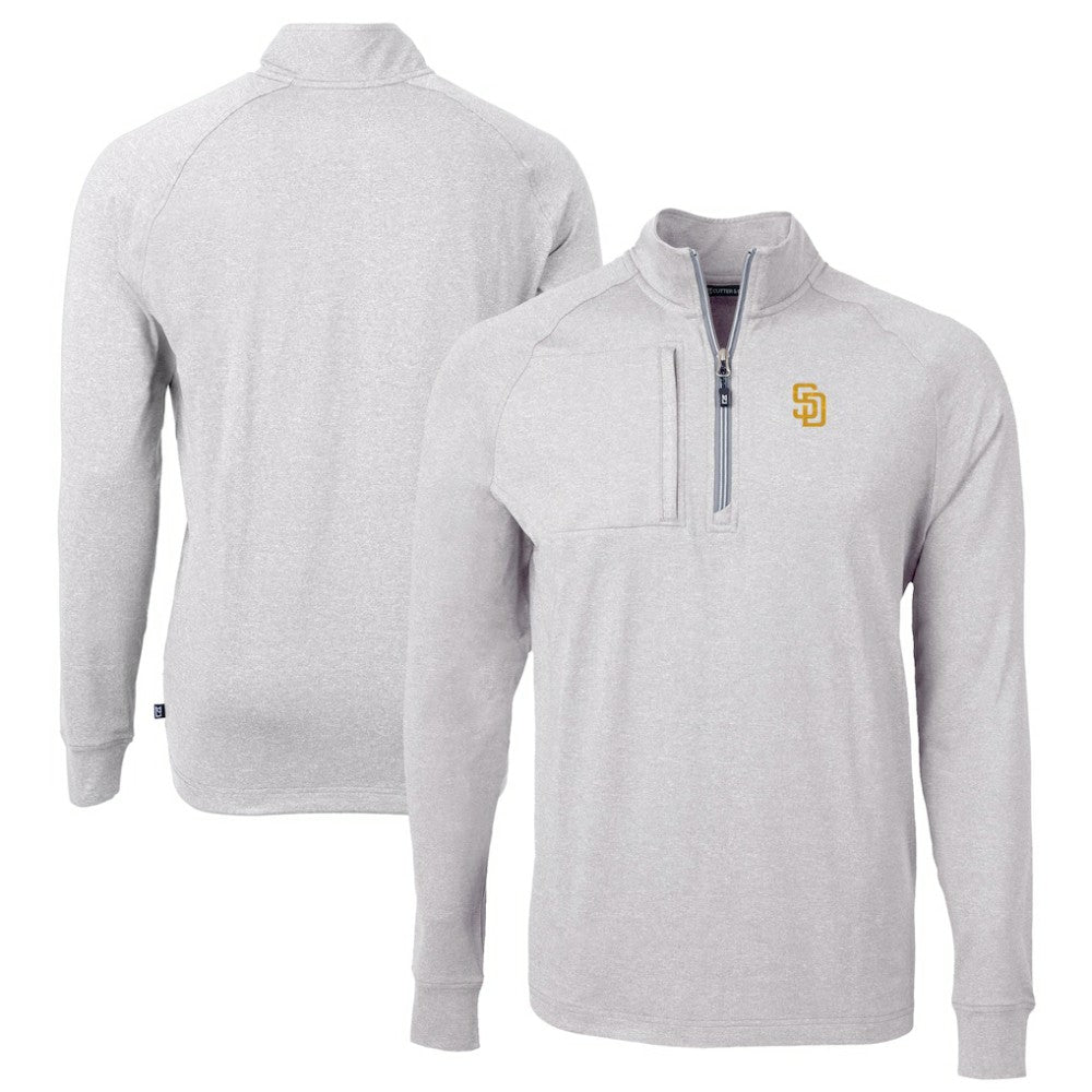 San Diego Padres Cutter & Buck Big & Tall Adapt Eco Knit Stretch Recycled Quarter-Zip Pullover Top Heather Gray
