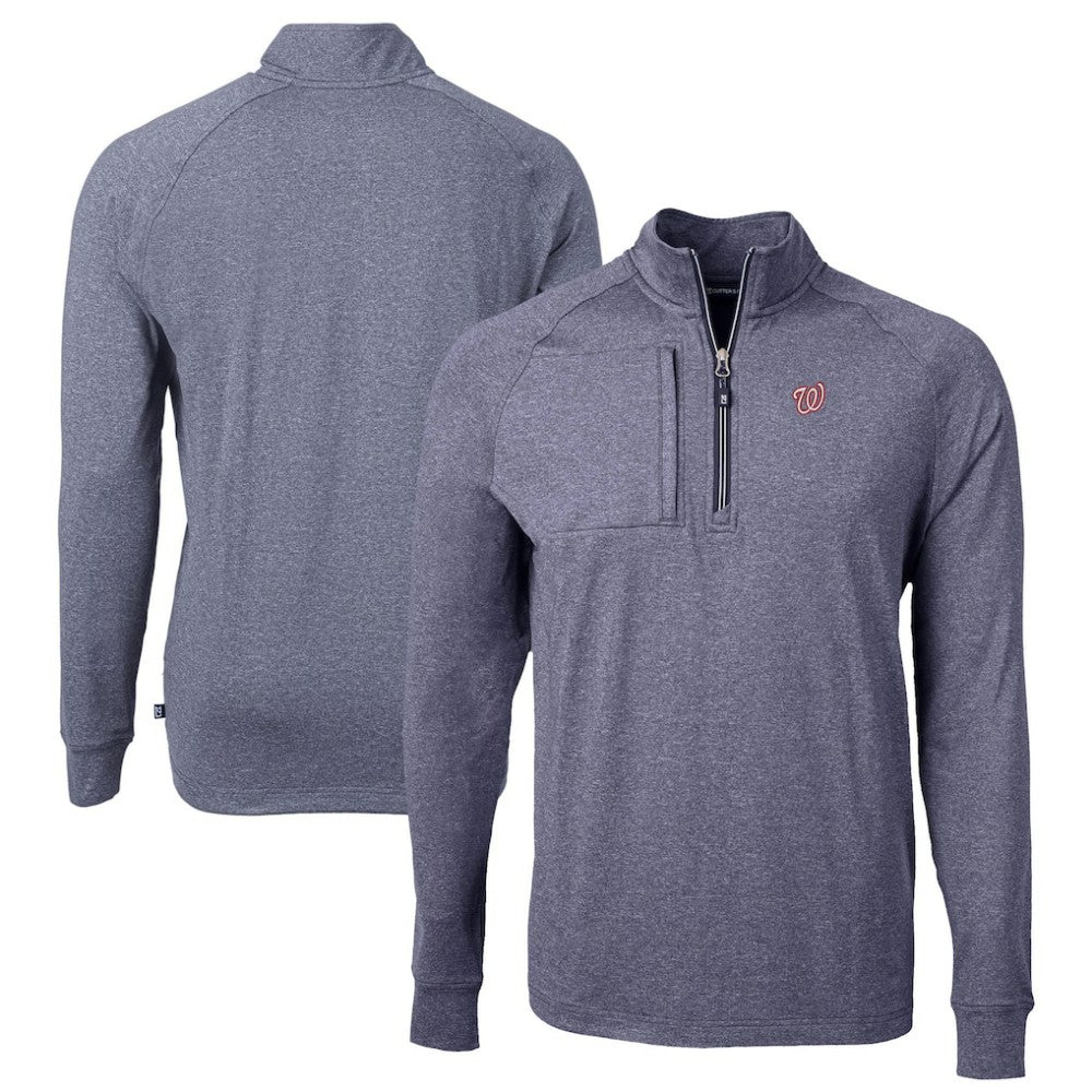 Washington Nationals Cutter & Buck Big & Tall Adapt Eco Knit Stretch Recycled Quarter-Zip Pullover Top Heather Navy