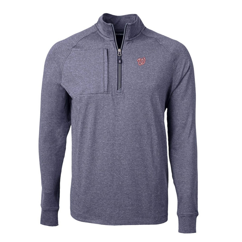 Washington Nationals Cutter & Buck Big & Tall Adapt Eco Knit Stretch Recycled Quarter-Zip Pullover Top Heather Navy