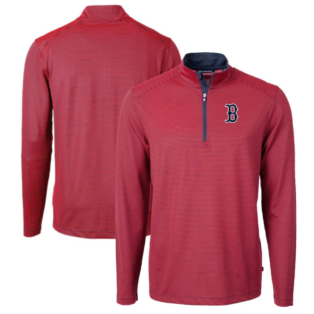 Boston Red Sox Cutter & Buck Virtue Eco Pique Micro Stripe Big & Tall Recycled Quarter-Zip Pullover Top Red/Navy