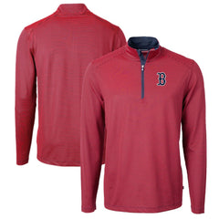 Boston Red Sox Cutter & Buck Virtue Eco Pique Micro Stripe Big & Tall Recycled Quarter-Zip Pullover Top Red/Navy