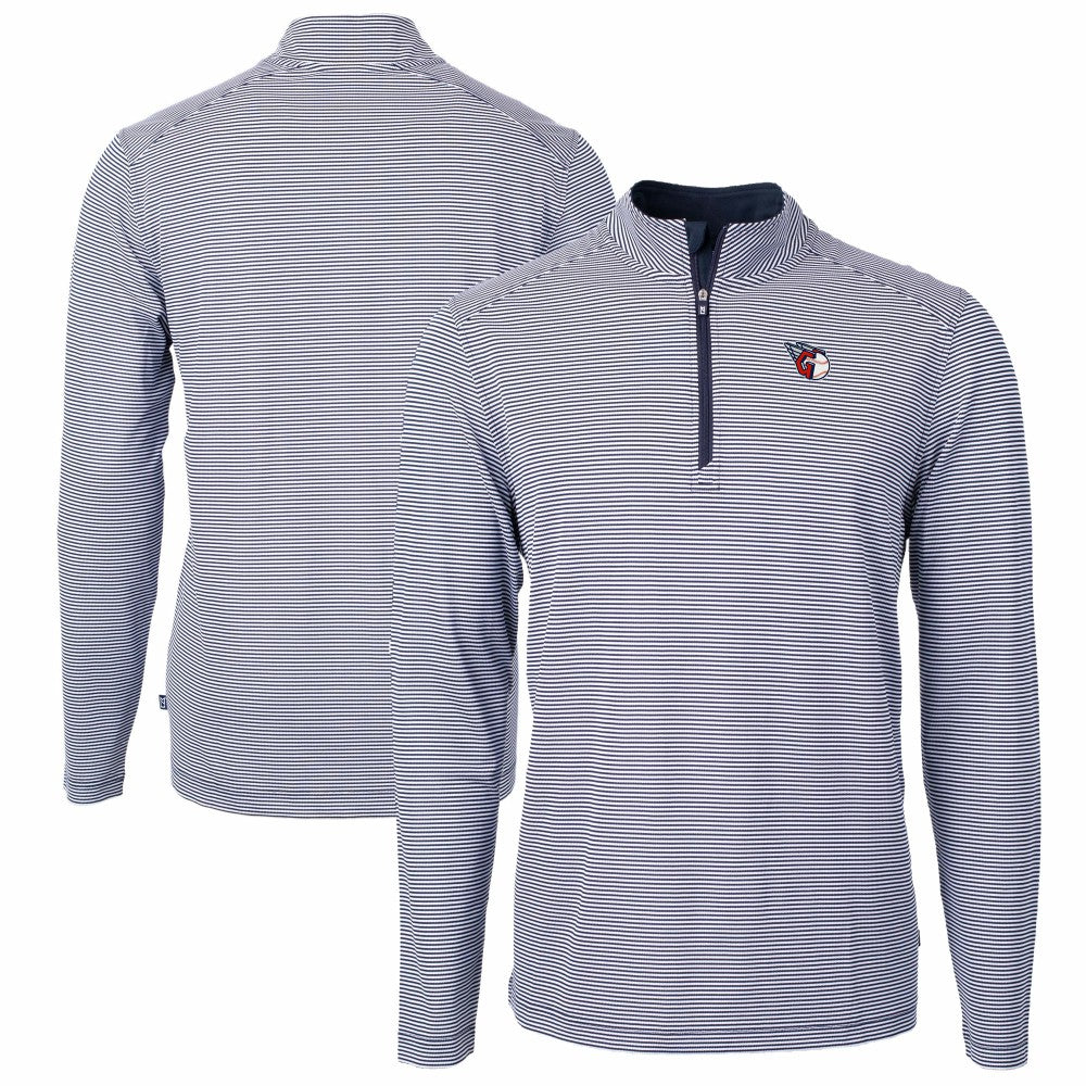 Cleveland Guardians Cutter & Buck Virtue Eco Pique Micro Stripe Big & Tall Recycled Quarter-Zip Pullover Top Navy/White