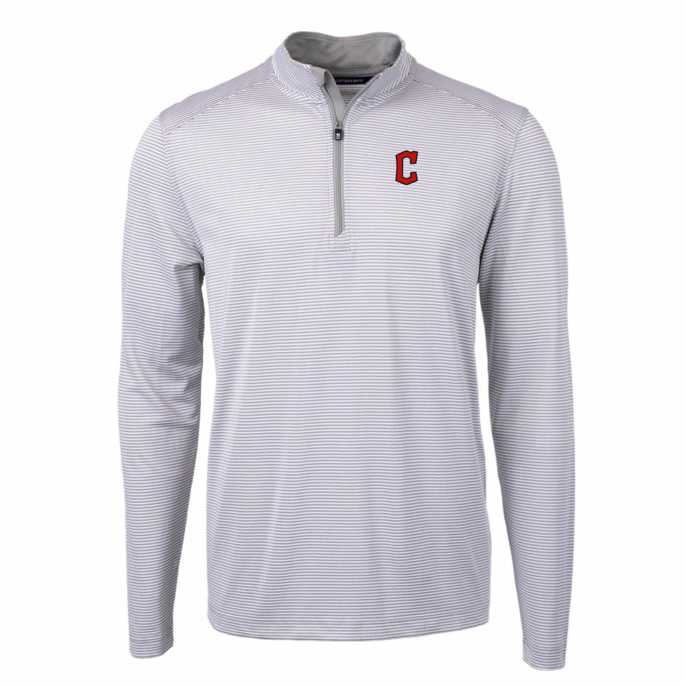 Cleveland Guardians Cutter & Buck Virtue Eco Pique Micro Stripe Big & Tall Recycled Quarter-Zip Pullover Top Gray/White
