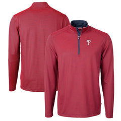 Philadelphia Phillies Cutter & Buck Virtue Eco Pique Micro Stripe Big & Tall Recycled Quarter-Zip Pullover Top Red/Navy